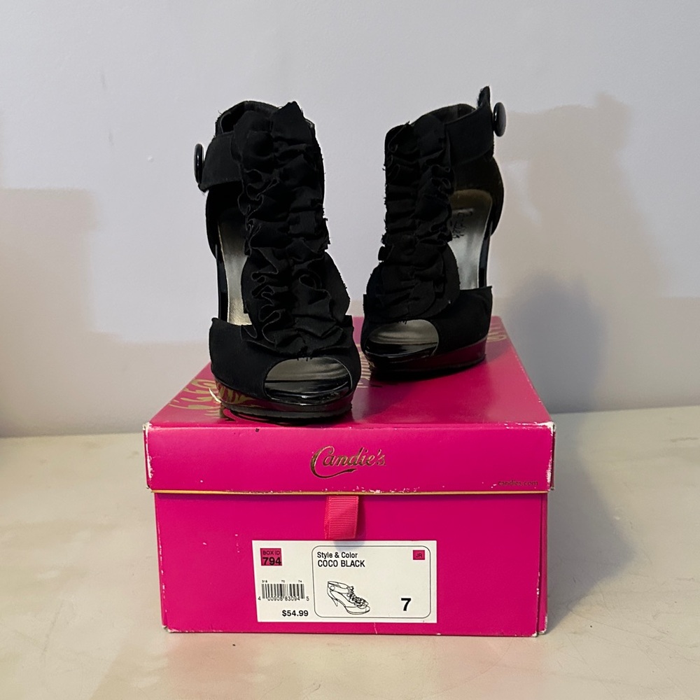 Candie's Chic Black Ruffle Heels